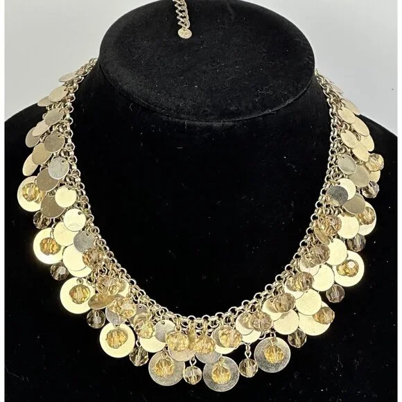 Charming Charlie Statement Necklace Bib Goldtone - Picture 1 of 16